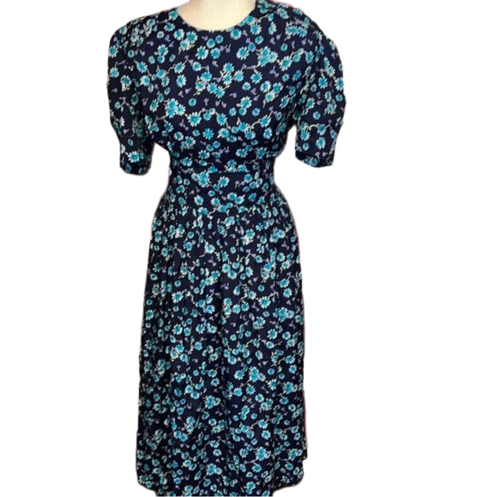 Vintage RARE 80’s Karin Stevens Floral Prairie Rayon Dress 8